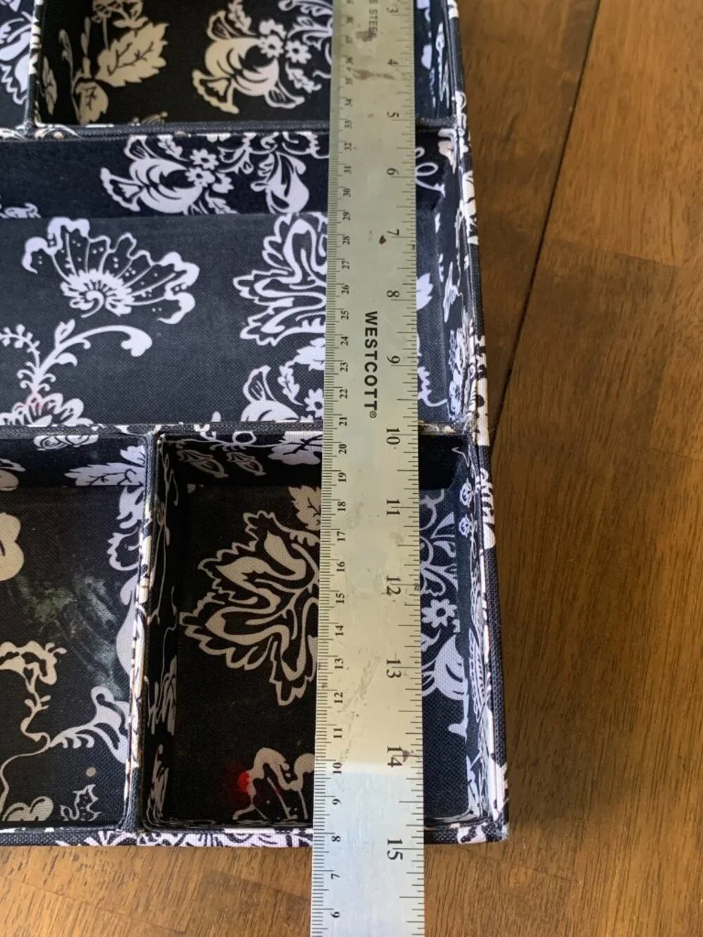 Black and White Floral Drawer Organizer Insert 6 Compartment Vanity Tray 15x15